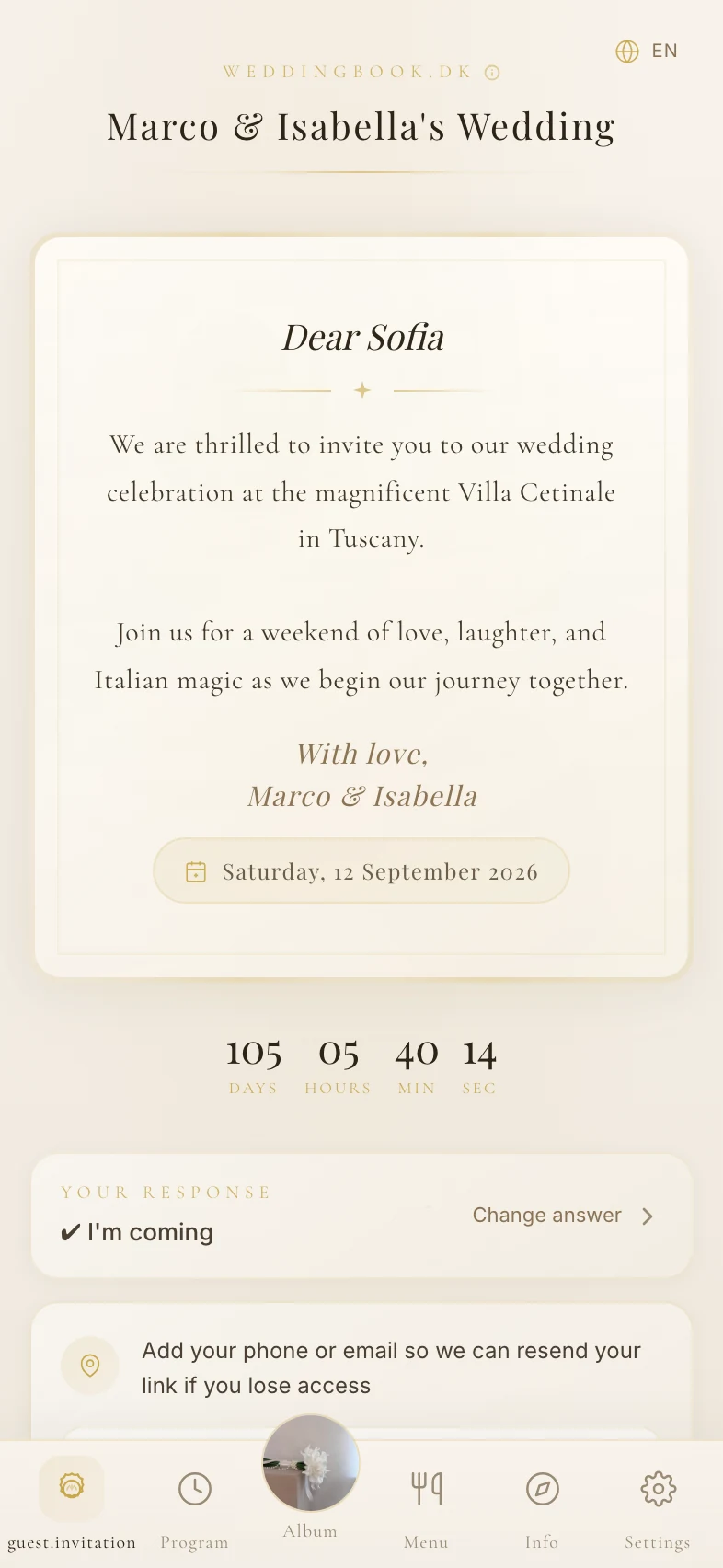 Wedding invitation view